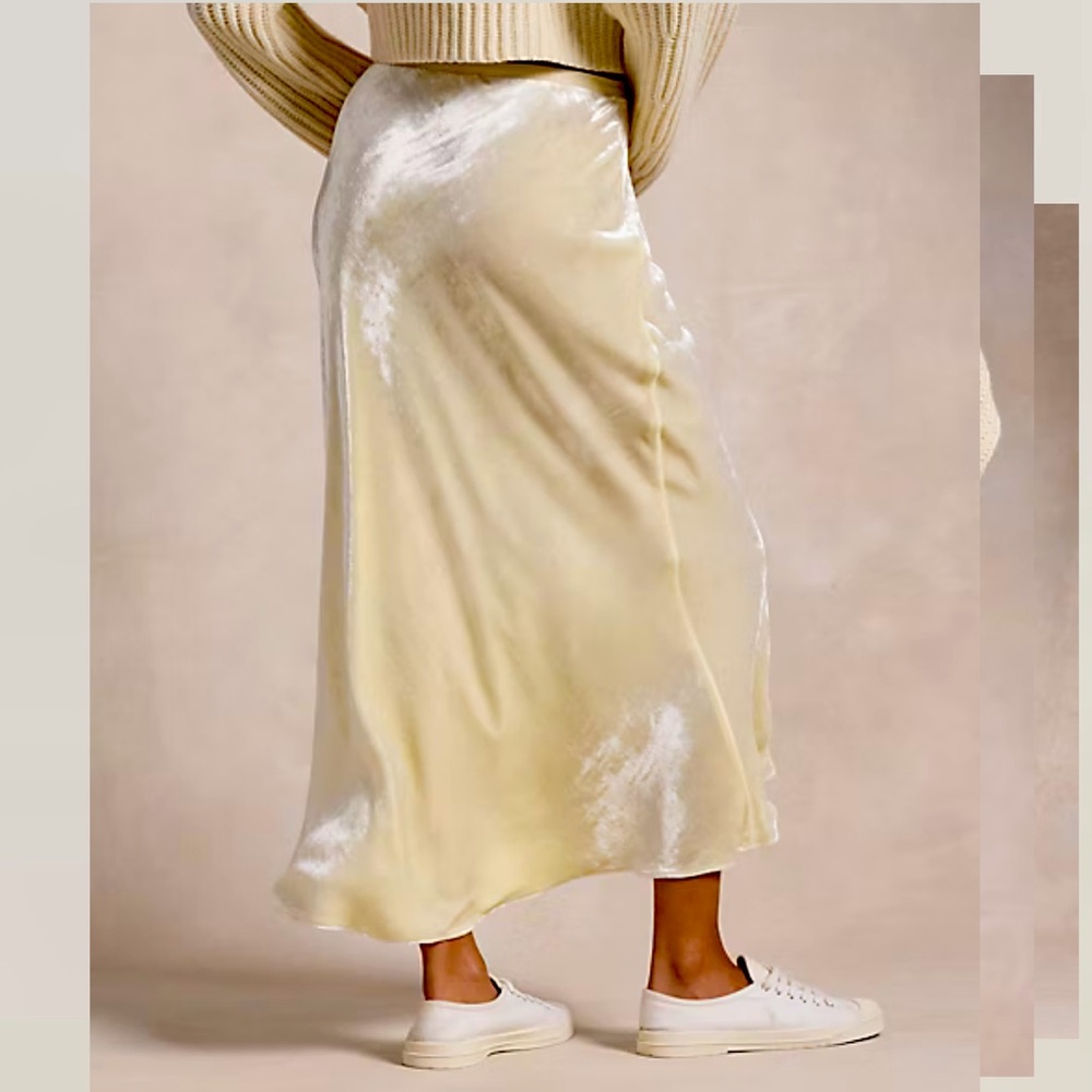 Polo Ralph Lauren Yellow Silk Velvet Bias Cut Midi Skirt UNIQUE Size 10 PRISTINE